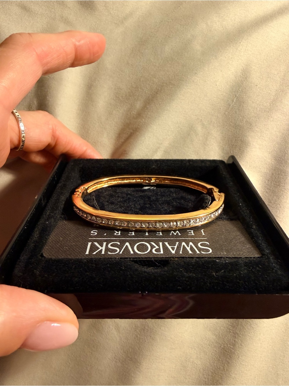 Vintage 1990s Swarovski Jeweler’s Collection Gold Tone Crystal Bangle Bracelet